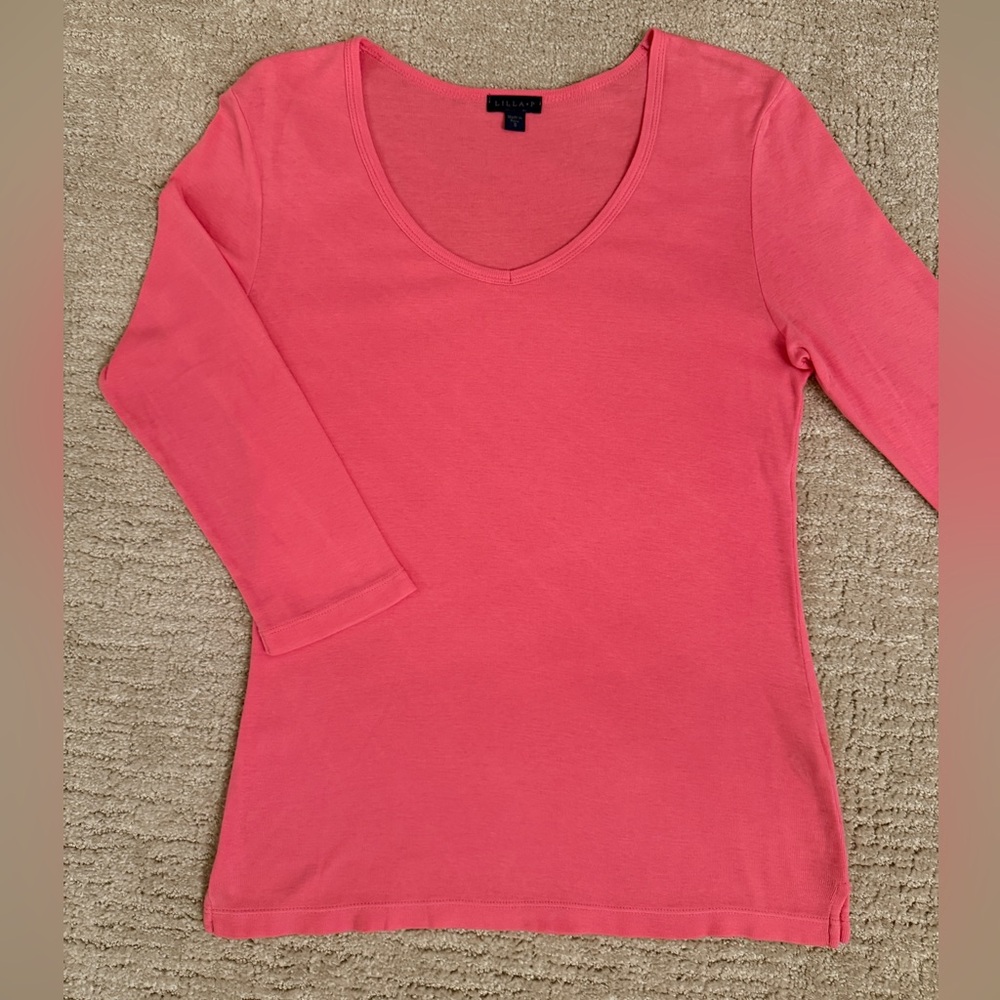 Lilla P 3/4 Sleeve V-Neck, Size Small